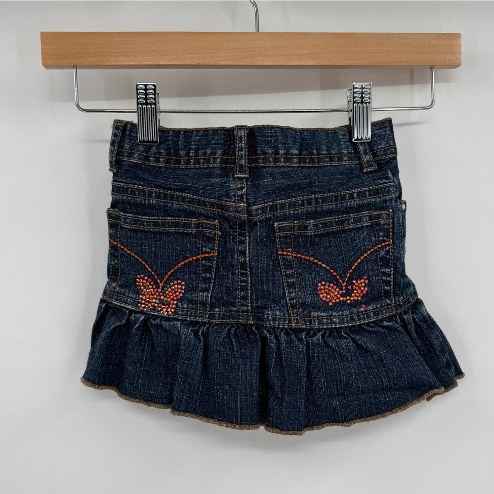 The Children's Place Dark Wash Denim Skort Butterfly Pattern Jewels Size‎ 4